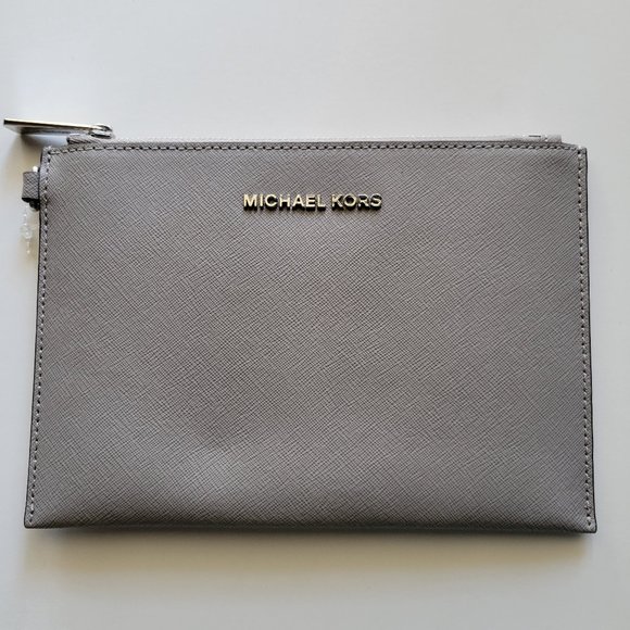 Michael Kors Handbags - MICHAEL KORS SMALL LEATHER VINYL SILVER PEWTER JET SET CLUTCH COIN PURSE WALLET